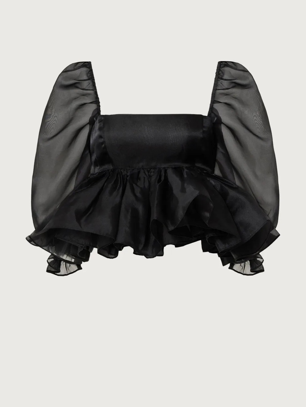 Selkie Bubble Top - Black Organza Puff-Sleeve Peplum